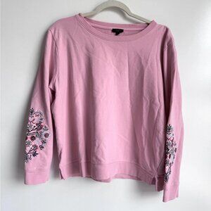 Talbots Petite XL Women’s Pink Embroidered Crewneck sweater Floral 100% Cotton